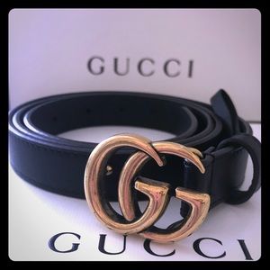 Gucci GG Marmont skinny belt with gold hardware